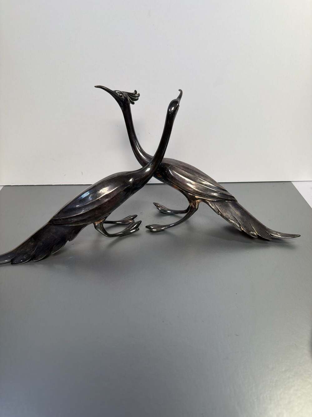 2‎ VTG WEIDLICH MCm HOLLYWOOD REGENCY LARGE SILVERPLATE BIRDS MFG 2257 USA